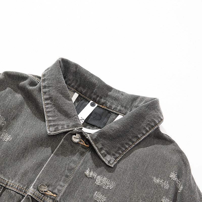 European and American High Street Fashion Trendy Brand Workwear Denim Jacket for Men2024Spring and Autumn Plus Size High-End Stylish Cool Jacket