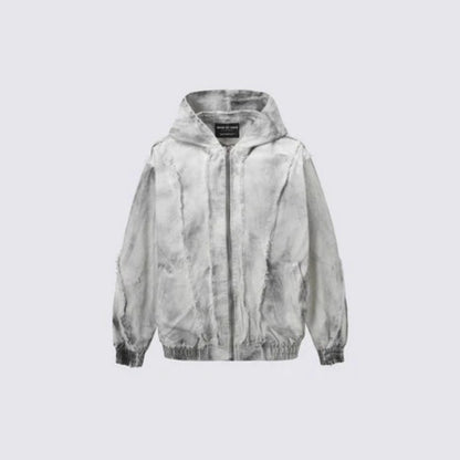 European and American High Street Wasteland Style Spray Paint Dirty Patchwork Hooded Jacket for Men Spring Frayed Edge Design Coat