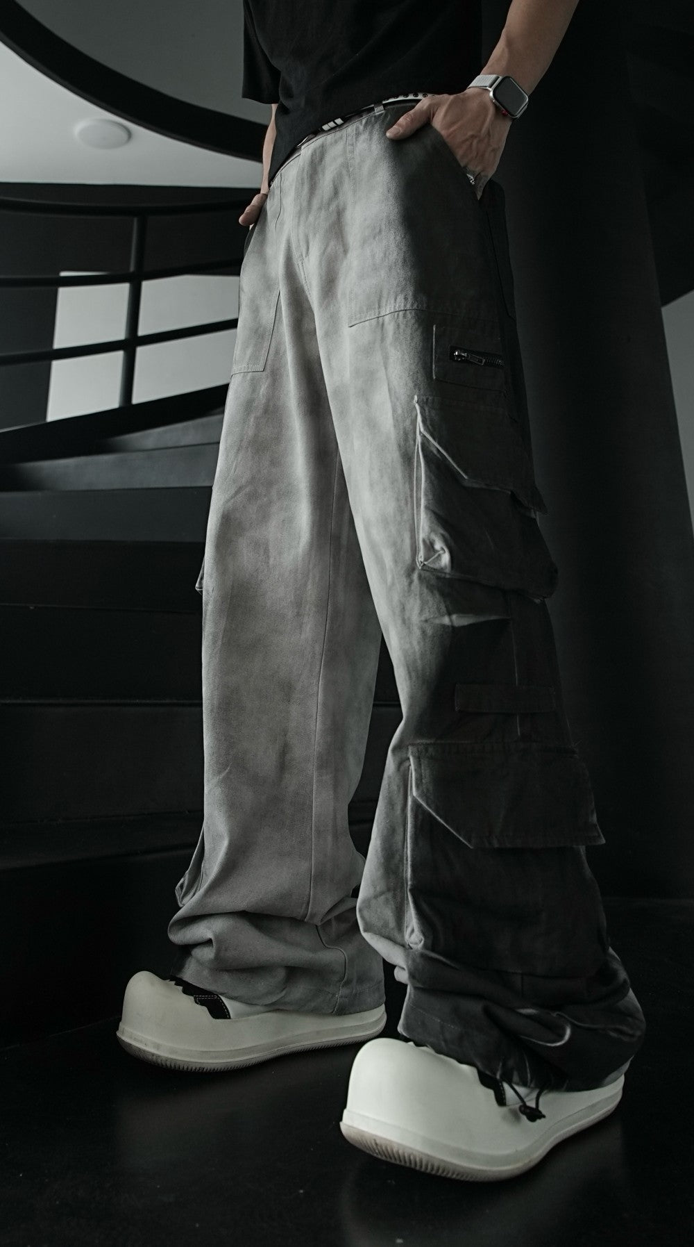 American Retro Wasteland Washed Vintage Multi-Pocket Cargo Pants Unisex Trendy Loose Straight Wide-Leg Casual Long Pants