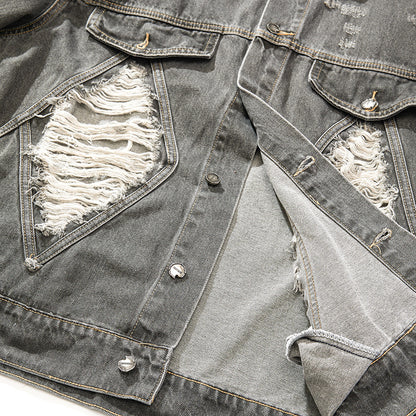 European and American High Street Fashion Trendy Brand Workwear Denim Jacket for Men2024Spring and Autumn Plus Size High-End Stylish Cool Jacket