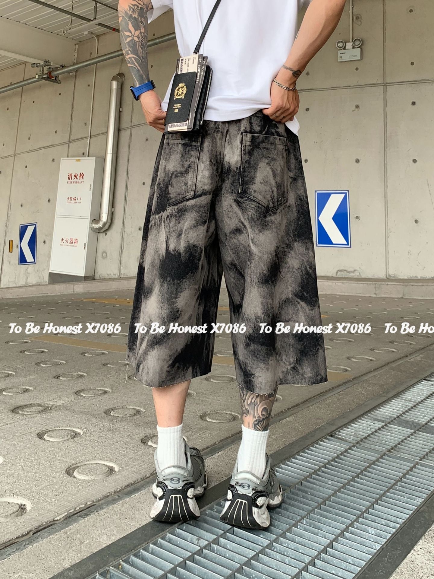 Summer Thin Jacquard Cool Comfortable Fabric Five-Point Denim Shorts Men's Trendy New Wide-Leg Straight Mid-Length Shorts