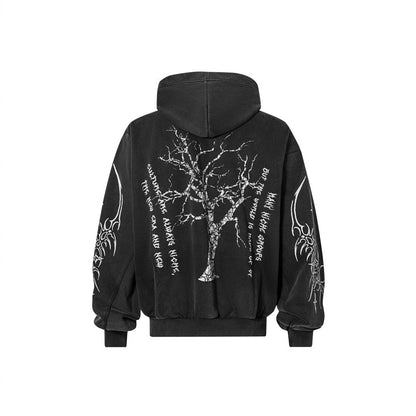European and American High Street Dark Style Embroidered Hooded Zipper Sweatshirt for Men Spring and Autumn Trendy Brand Street Retro Loose Jacket ins