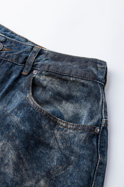 High-End European Version Spring Summer Men's Jeans Slim Straight Stretch Washed Ripped Wide-Leg Men's Pants