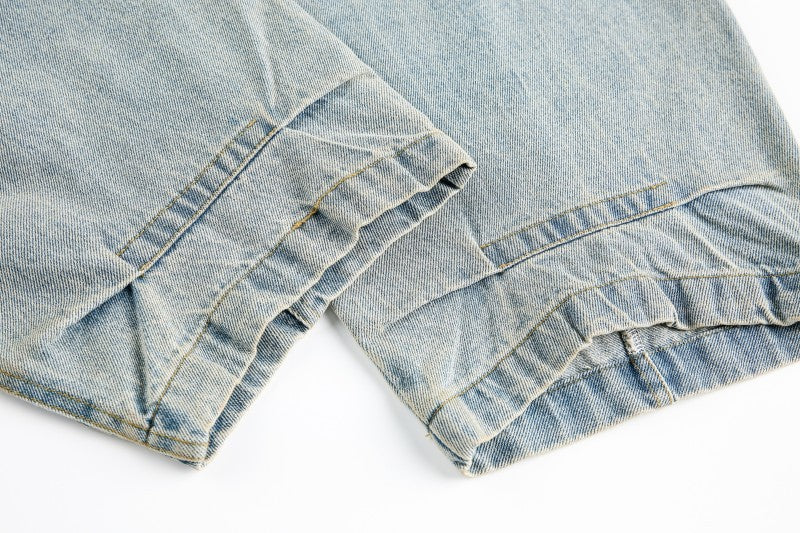 American Retro Dirty Dye Distressed Scimitar Jeans for Men, Mid-Waist Loose Fit Straight-Leg Floor-Length Wide-Leg Pants with Design Sense