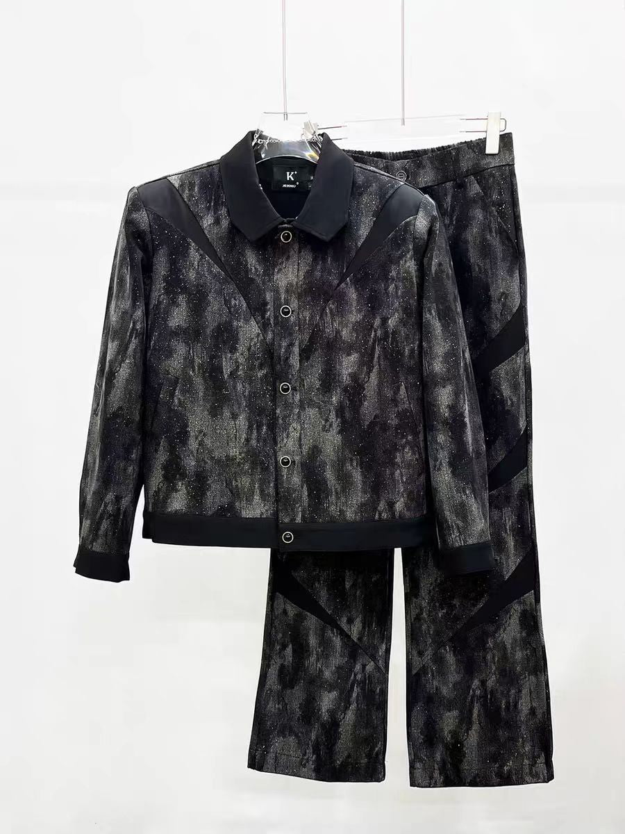 American Style Popular Street Retro Niche Patchwork Tie-Dye Washed Dot Check Jacket for Men Loose Fit INS Trendy Jacket