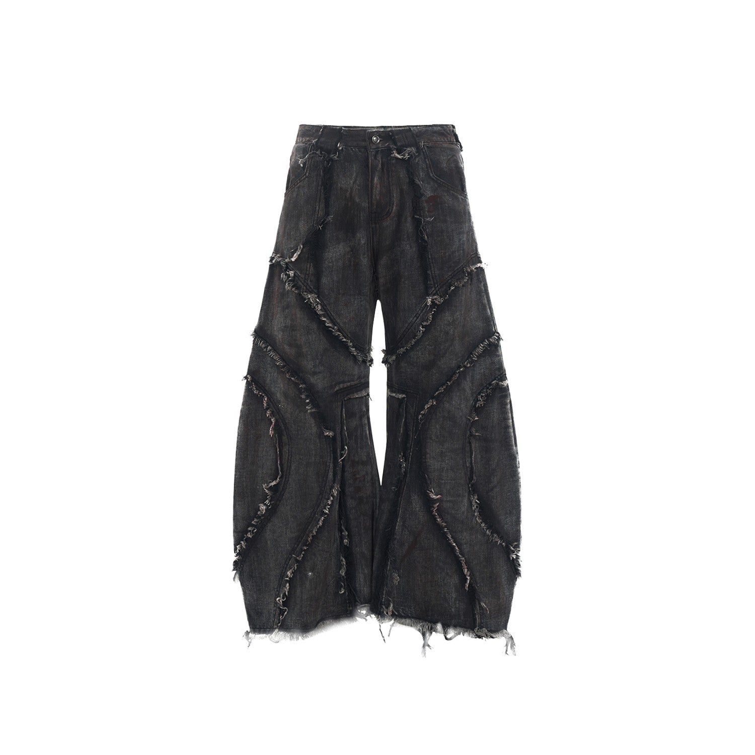 American High Street Vintage Structure Patchwork Frayed Scimitar Jeans for Men Spring Color-Washed Wide-Leg Pants Stylish