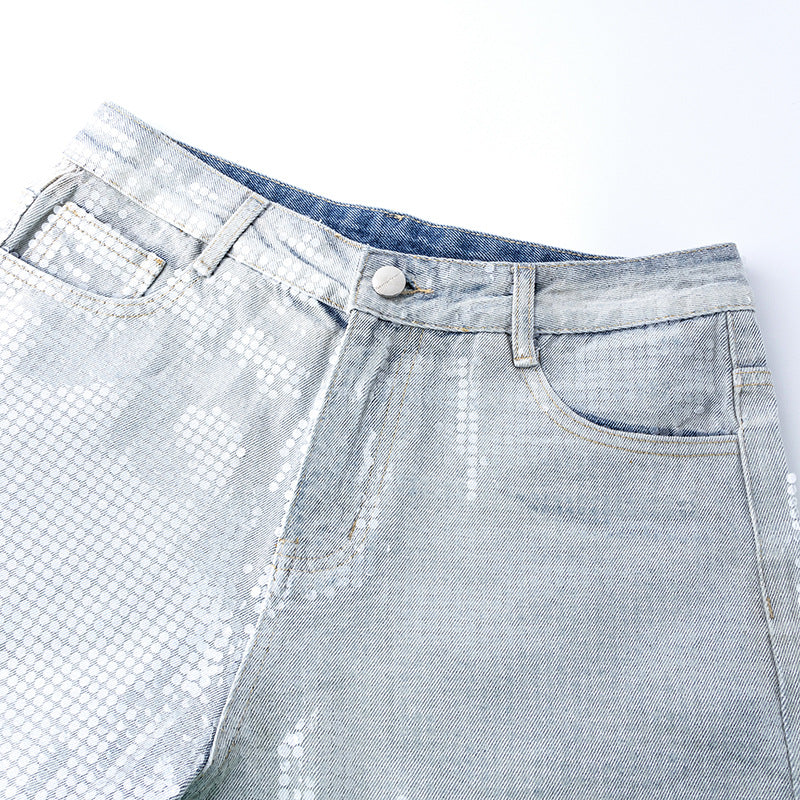 Original Early Autumn New American Retro Street Style High Waist Slimming Rhinestone Gradient Design Loose Wide Leg Jeans