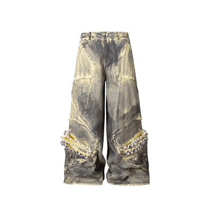 2025Autumn American High Street Heavy Craft Hand-painted Denim Jacket for Men and Women Retro Street Distressed Washed Jeans