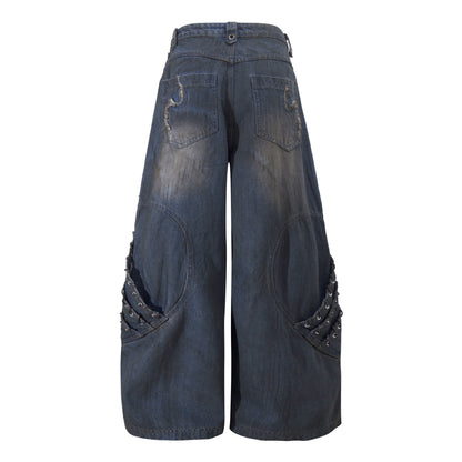 High-quality American streetwear super heavy-duty brushed and washed buffalo jeans
