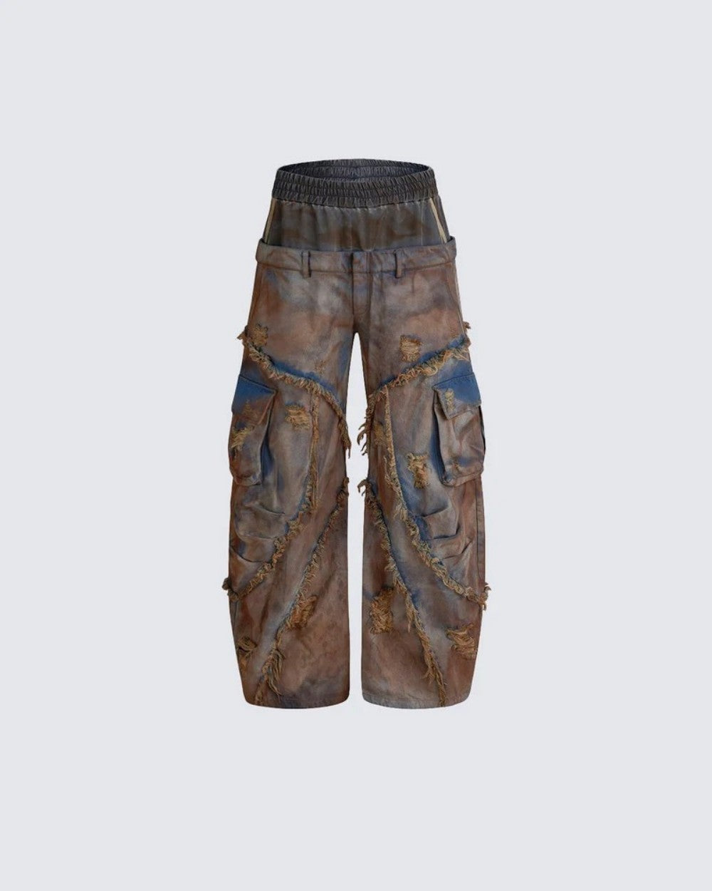 Desert-style short hooded denim jacket for men, distressed mud-dyed fake two-piece with broken structure frayed jeans