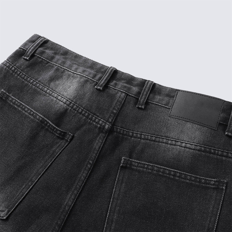 Hip-hop trend high-waisted loose straight jeans for ladies, featuring retro water-washed design, suitable for autumn and winter, new style casual pants with distressed effect and slight stretchiness.