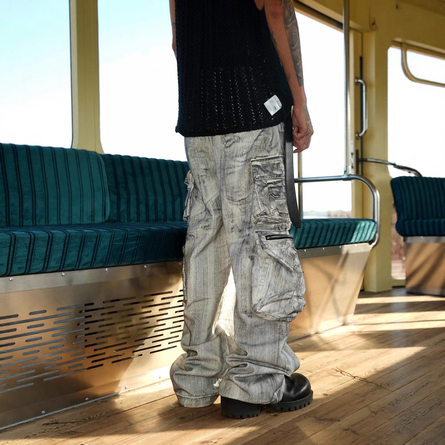 American Style Multi-Pocket Jeans for Men, Niche Retro Blue Wide-Leg Cargo Pants, Couple's European and American Trendy Pants, Cross-Border Trade