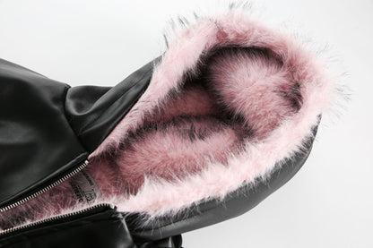 National Trend American Retro PU Padded Cotton Thickened Fur Collar Hooded Cotton Jacket Men's Winter Loose Versatile Cotton Coat