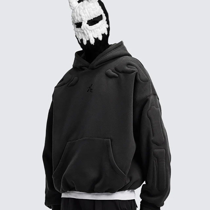 GUOWEAR Skeleton 3D Embroidery Hooded Sweatshirt American High Street Jacket Autumn Couple Hoodie Unisex Streetwear