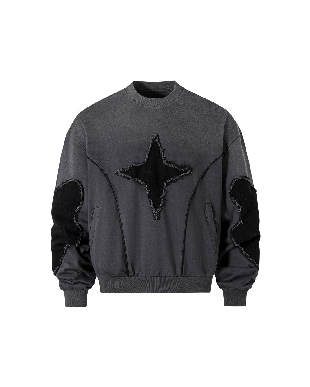 European and American Niche Style Patchwork Starburst Frayed Loose Round Neck Sweatshirt for Men and Women