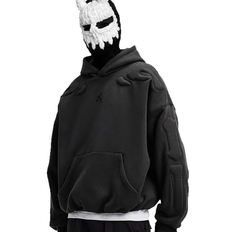 GUOWEAR Skeleton 3D Embroidery Hooded Sweatshirt American High Street Jacket Autumn Couple Hoodie Unisex Streetwear