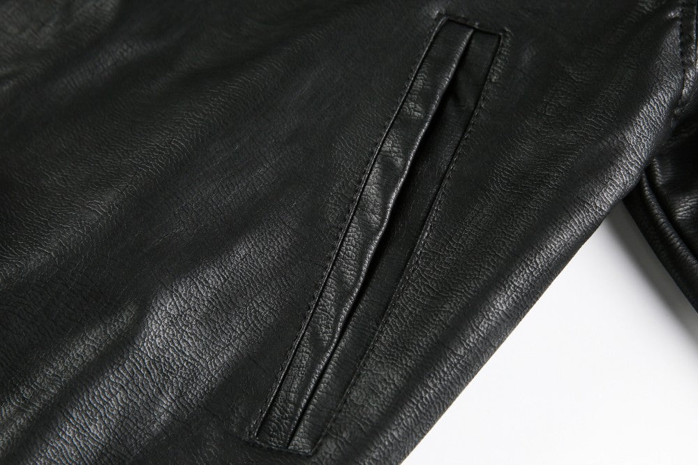 European and American Heavy Embroidery Lapel Loose Short Zipper Leather Jacket Coat