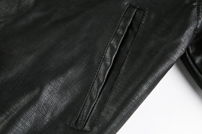 European and American Heavy Embroidery Lapel Loose Short Zipper Leather Jacket Coat