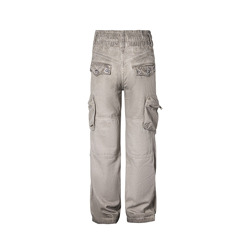 High Waist Diagonal Zipper Cargo Pants Loose Straight Casual Pants Trendy Brand Versatile Long Pants Leg-Lengthening Loose Comfortable