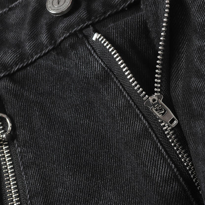 Trendy High Street Loose Retro Straight-Leg Drawstring Cargo Pants Men's Street Style Y2K Zipper Decorated Jeans