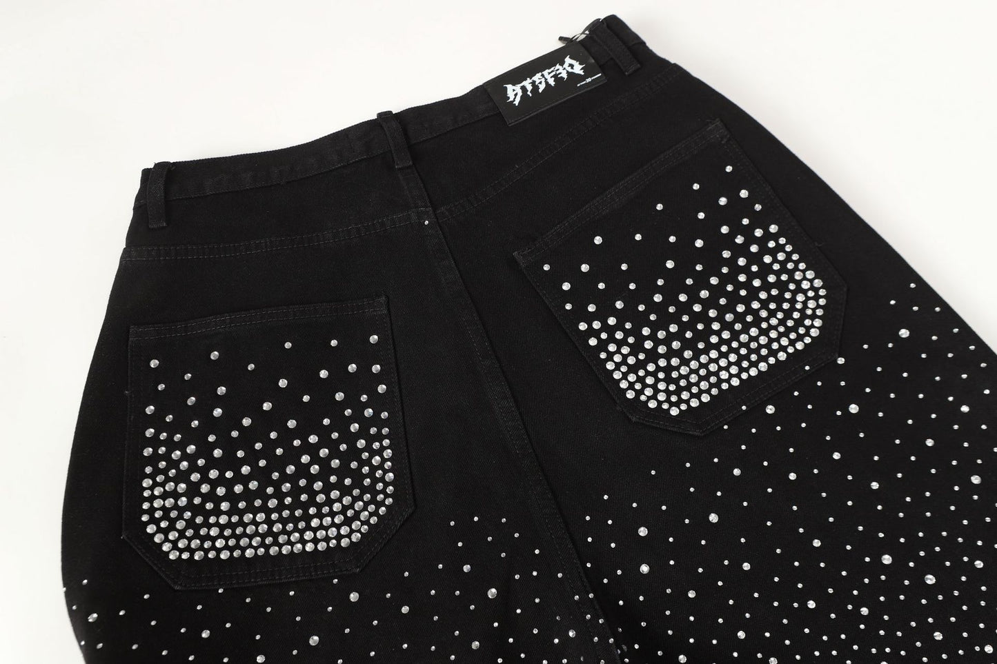 Fashion Versatile Trendy Long Pants Cross-Border Trade Washed American Retro Heavy-Duty Full Diamond Jeans for Men and Women