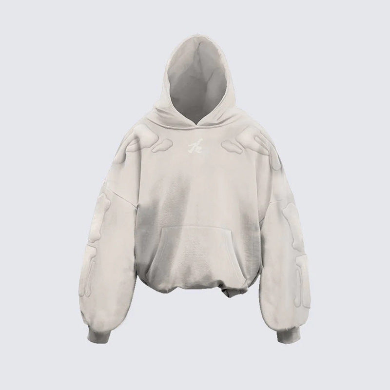 GUOWEAR Skeleton 3D Embroidery Hooded Sweatshirt American High Street Jacket Autumn Couple Hoodie Unisex Streetwear