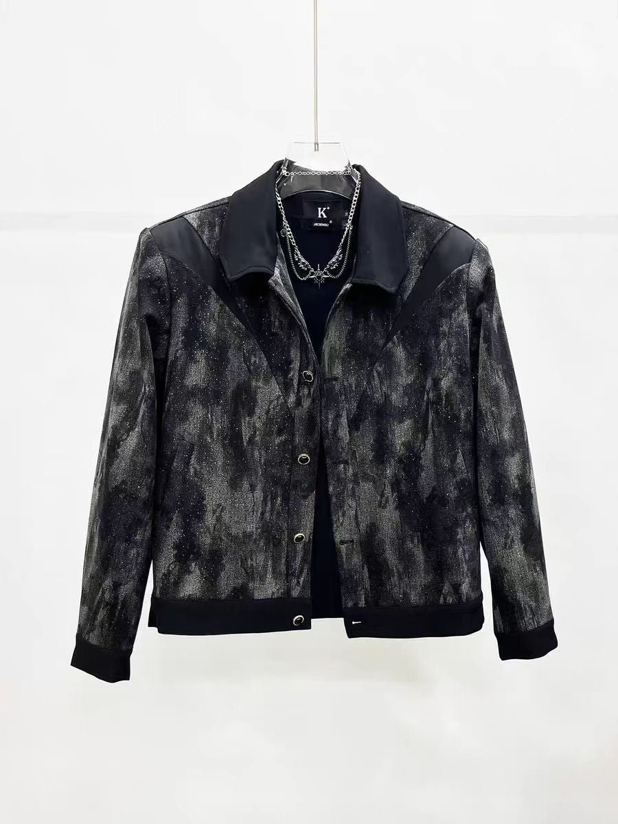 American Style Popular Street Retro Niche Patchwork Tie-Dye Washed Dot Check Jacket for Men Loose Fit INS Trendy Jacket