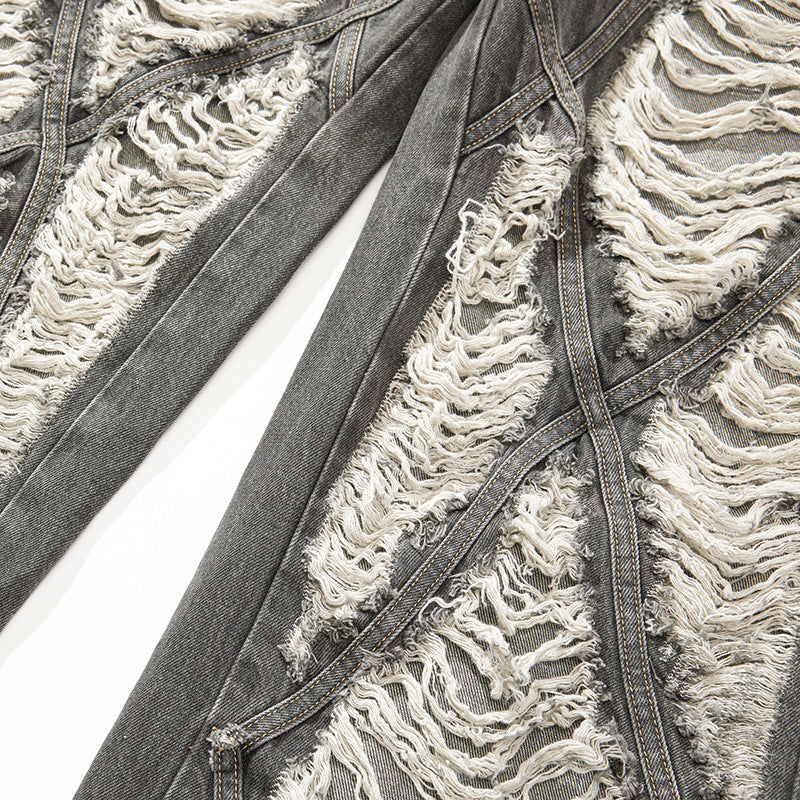 Distressed Jeans Loose Wide-Leg Straight Trendy Beggar Style Slimming High Street Design Niche Long Pants High Street Style