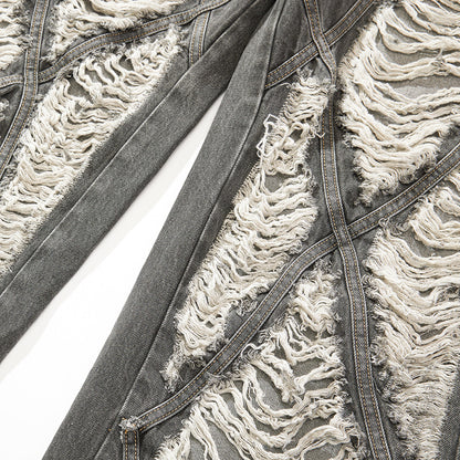 Distressed Jeans Loose Wide-Leg Straight Trendy Beggar Style Slimming High Street Design Niche Long Pants High Street Style