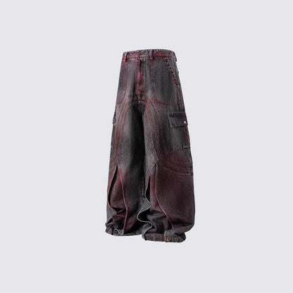 Cross-Border European and American High Street vibe Pants Jeans American Style Straight Spliced Ink Splash Flared Long Pants Men One Piece Dropshipping