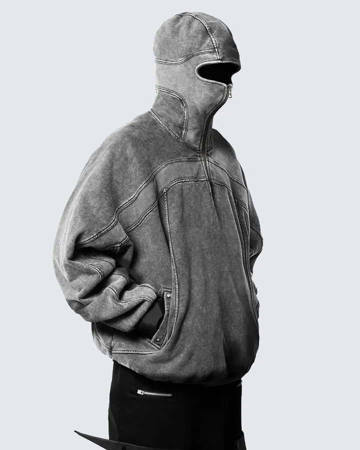 2025European and American Trendy Brand Single Hat Long Zipper Eyelet Hat Design Hooded Zipper Sweatshirt Full Face Men's Style