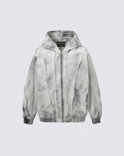 European and American High Street Wasteland Style Spray Paint Dirty Patchwork Hooded Jacket for Men Spring Frayed Edge Design Coat