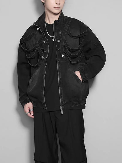 American Street Retro Heavy Design Sense Pleated Workwear Hardware Decoration Loose Draped Jeans for Men and Women