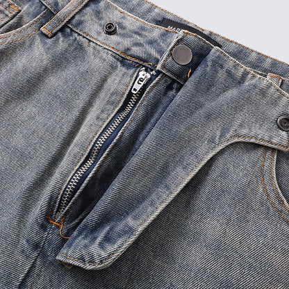 Fashion Trend Retro Jeans Multifunctional detachable pocket design straight-leg pants Unisex Loose Fit