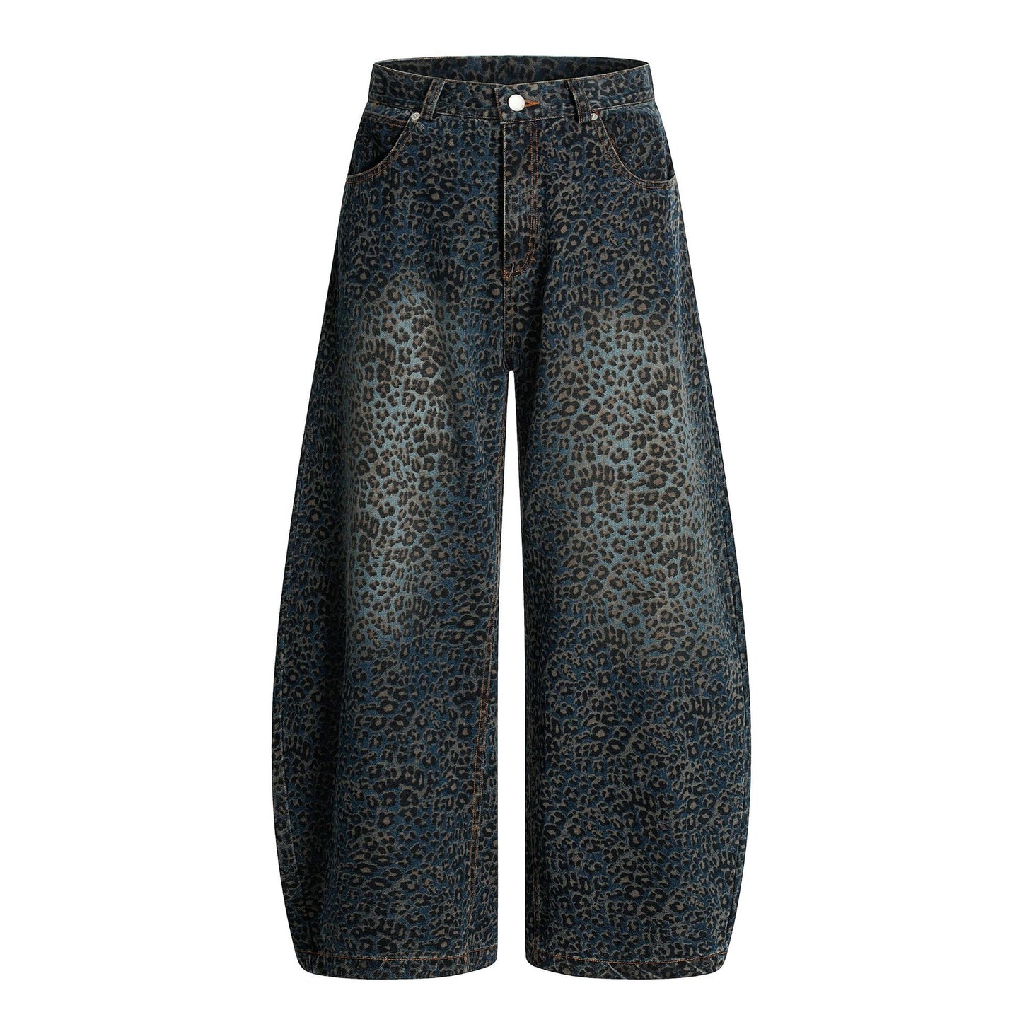 Fashion Brand2025Autumn New European and American High Street Leopard Print Scimitar Jeans RO Trendy Wide-Leg Pants
