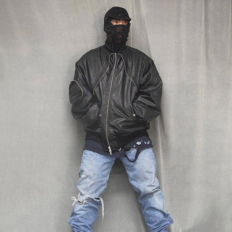 Heavy-duty Retro Designer Leather Flight Jacket Men's Street Trend Loose Jacket Workwear Windproof