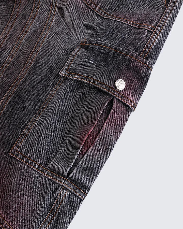 Cross-Border European and American High Street vibe Pants Jeans American Style Straight Spliced Ink Splash Flared Long Pants Men One Piece Dropshipping