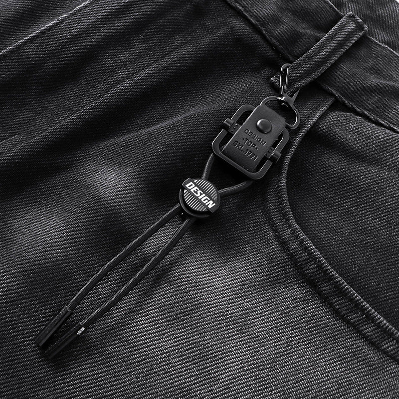 Hip-hop trend high-waisted loose straight jeans for ladies, featuring retro water-washed design, suitable for autumn and winter, new style casual pants with distressed effect and slight stretchiness.