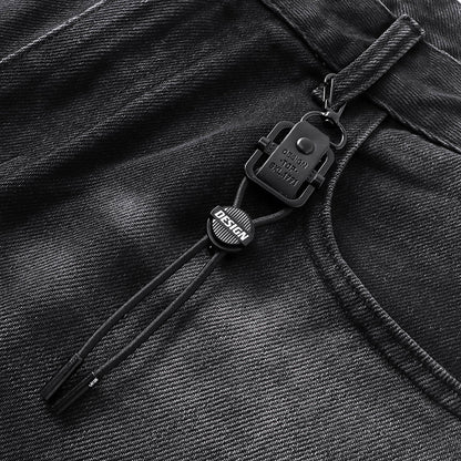 Hip-hop trend high-waisted loose straight jeans for ladies, featuring retro water-washed design, suitable for autumn and winter, new style casual pants with distressed effect and slight stretchiness.