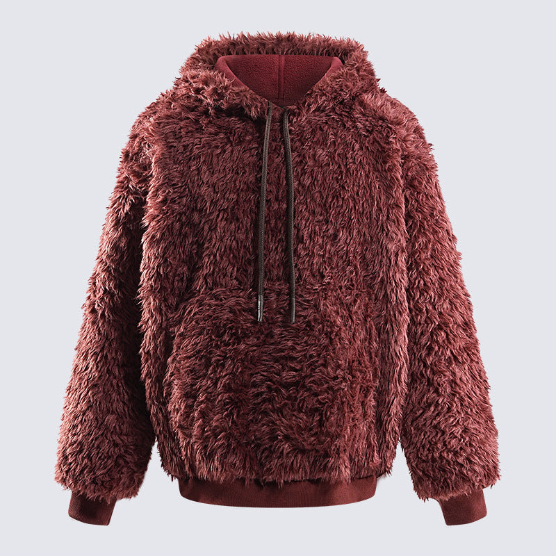 Plush Hooded Jacket Warm Loose Unisex Sweatshirt Trendy Versatile Autumn Winter European Style Couple Style