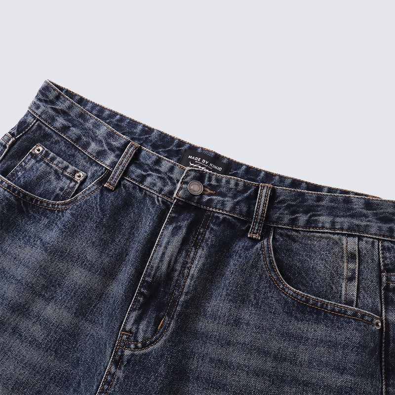 Loose Vintage Washed Jeans Men's straight-leg casual trousers Unique Patchwork Design High-quality Trendy