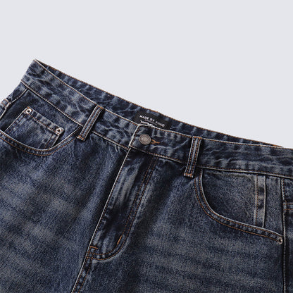 Loose Vintage Washed Jeans Men's straight-leg casual trousers Unique Patchwork Design High-quality Trendy