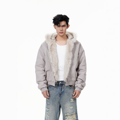 GUOWEAR Pearl Canvas Mountain Eagle Fleece-Lined Jacket American Street Wasteland Style Cotton Coat Men's Fleece-Lined Thickened Jacket