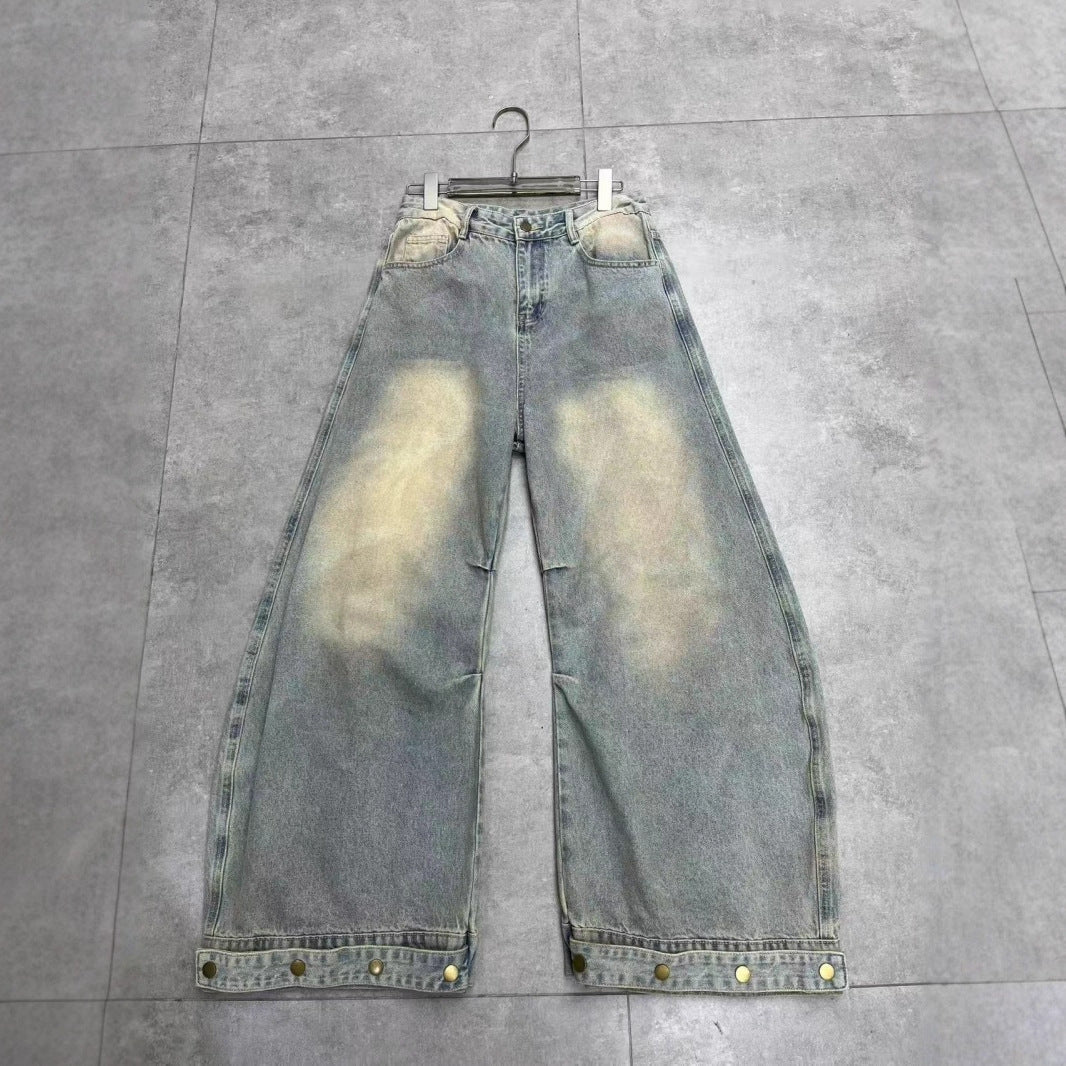 European and American High Street Retro Streetwear vintage Yellow Mud Dyed Denim Jacket for Men ins Fashion Brand American Style Loose Straight Wide
