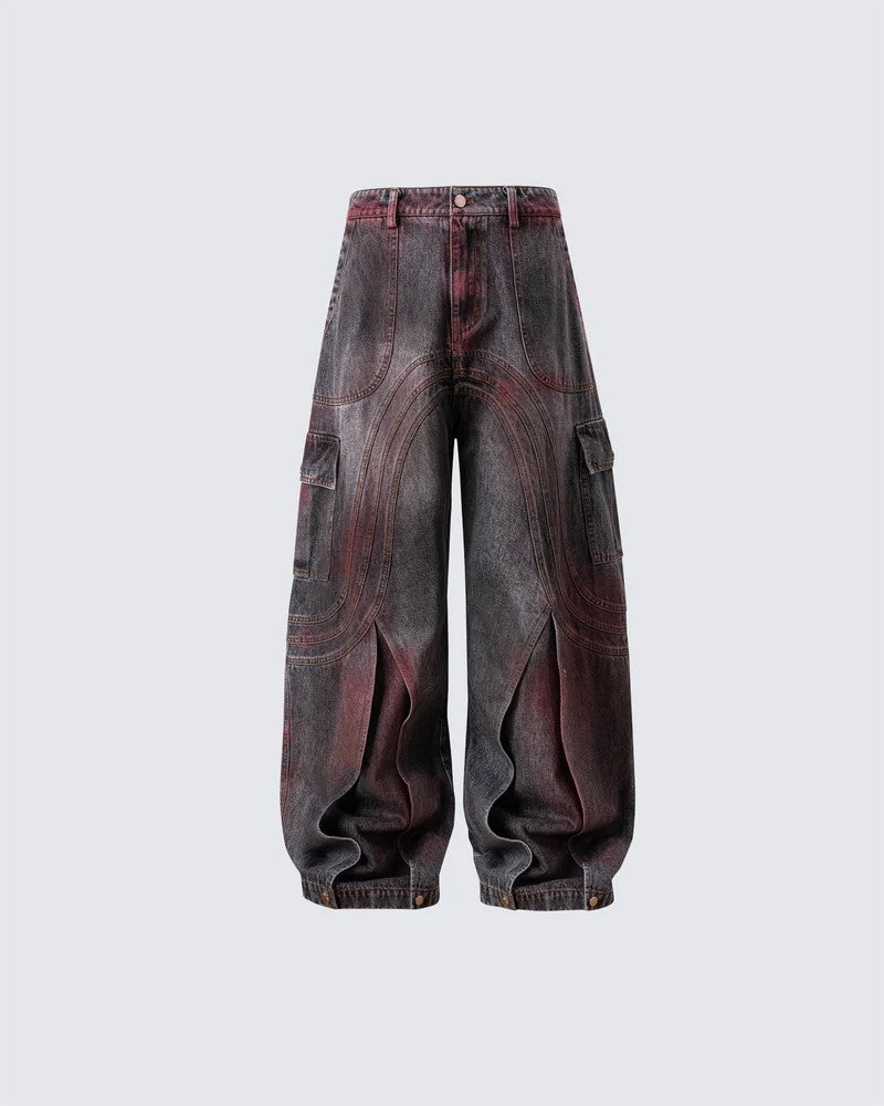 Cross-Border European and American High Street vibe Pants Jeans American Style Straight Spliced Ink Splash Flared Long Pants Men One Piece Dropshipping