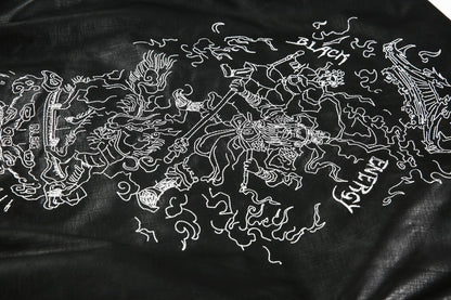 European and American Heavy Embroidery Lapel Loose Short Zipper Leather Jacket Coat