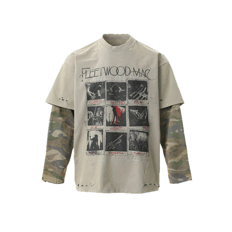 Loose Fit Versatile Fake Two-Piece T Men's Summer Trendy Brand Round Neck Japanese Street Style Casual Base Shirt Thin Top