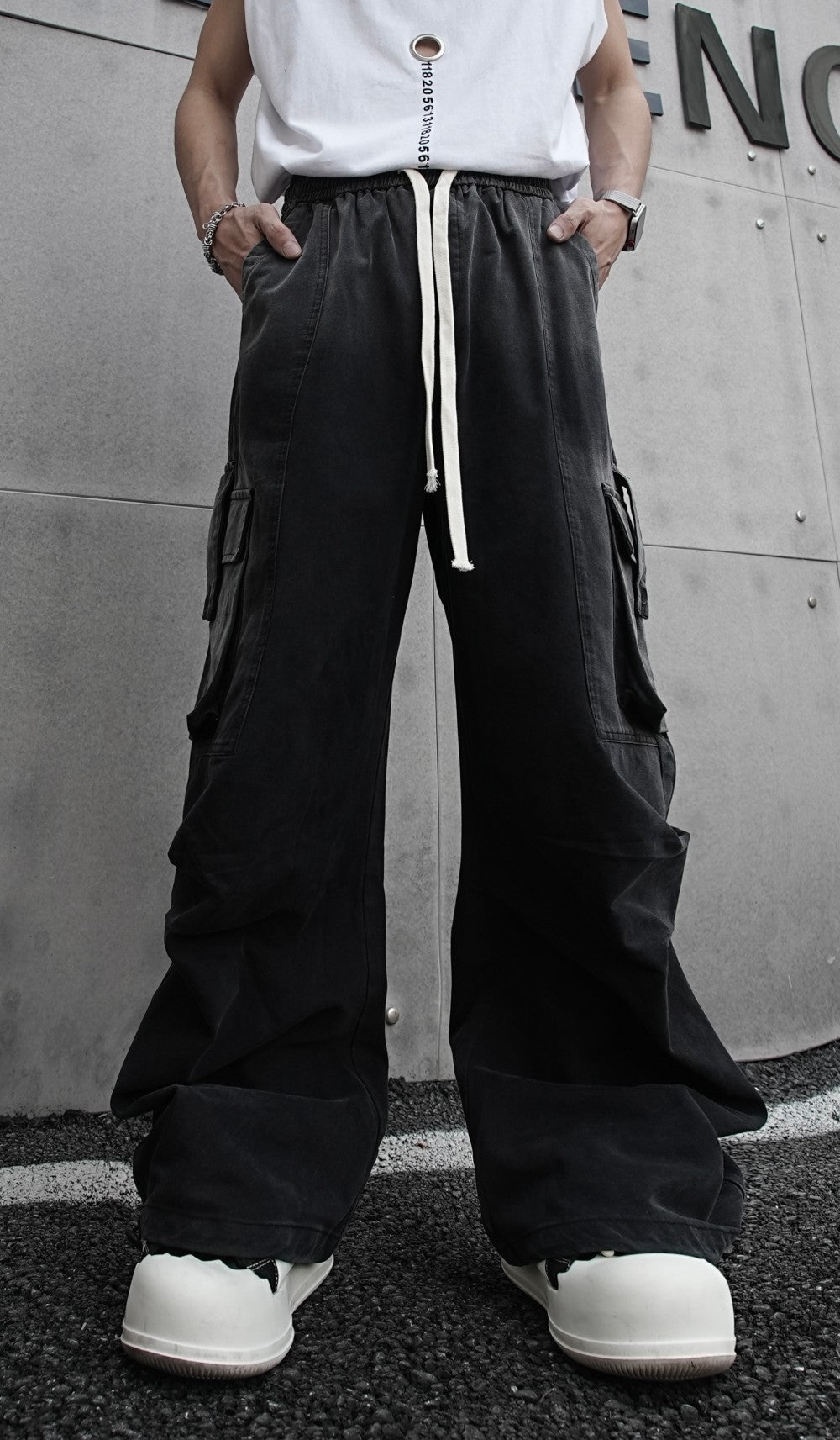 American Retro Wasteland Washed Vintage Multi-Pocket Cargo Pants Unisex Trendy Loose Straight Wide-Leg Casual Long Pants