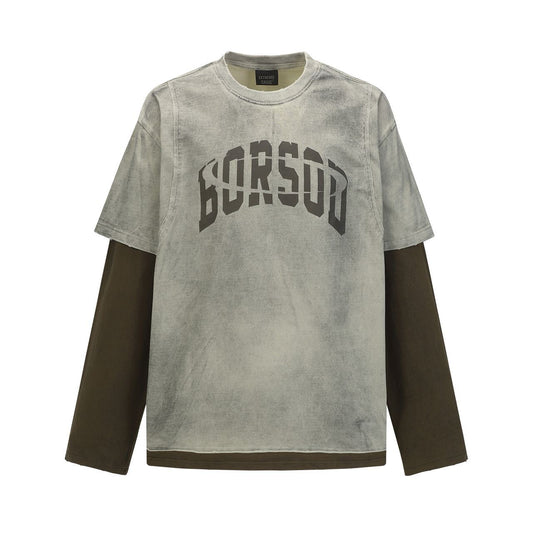 American Street Style Fake Two-Piece Letter Print T Men's and Women's Washed Vintage Two-Piece Set