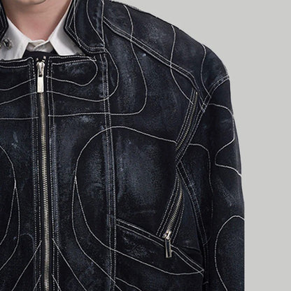 High Street Functional Style Patchwork Embroidered Distressed Denim Jacket Outerwear with 3D Draping Design Short Jacket Fashion Brand